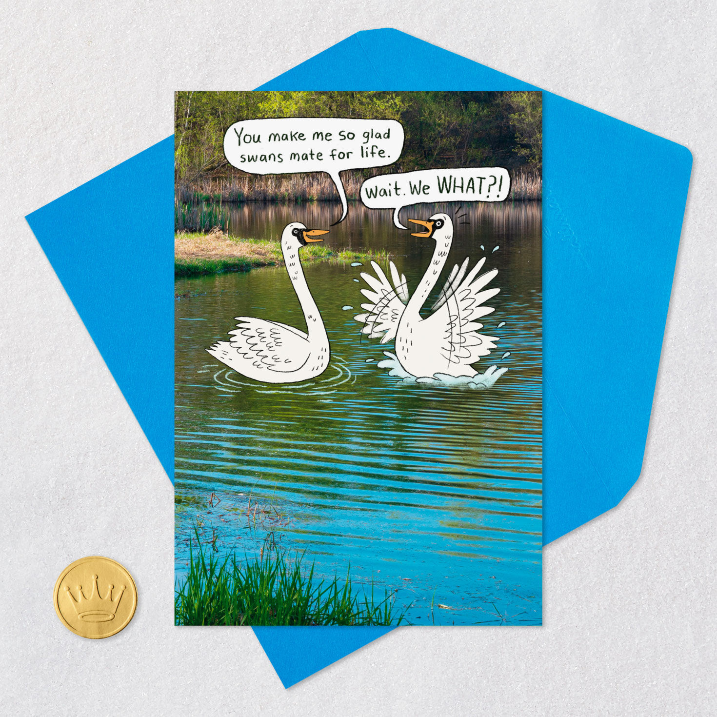 Swans on Lake Funny Anniversary Card for Spouse Card Front with Envelope and Gold Seal image number 5