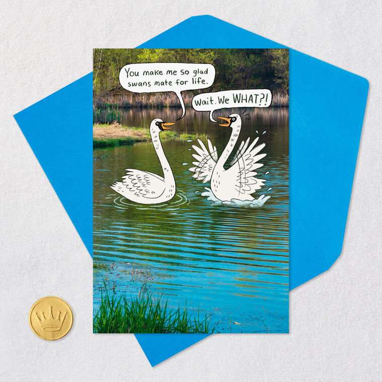 Swans on Lake Funny Anniversary Card for Spouse Card Front with Envelope and Gold Seal image number 5