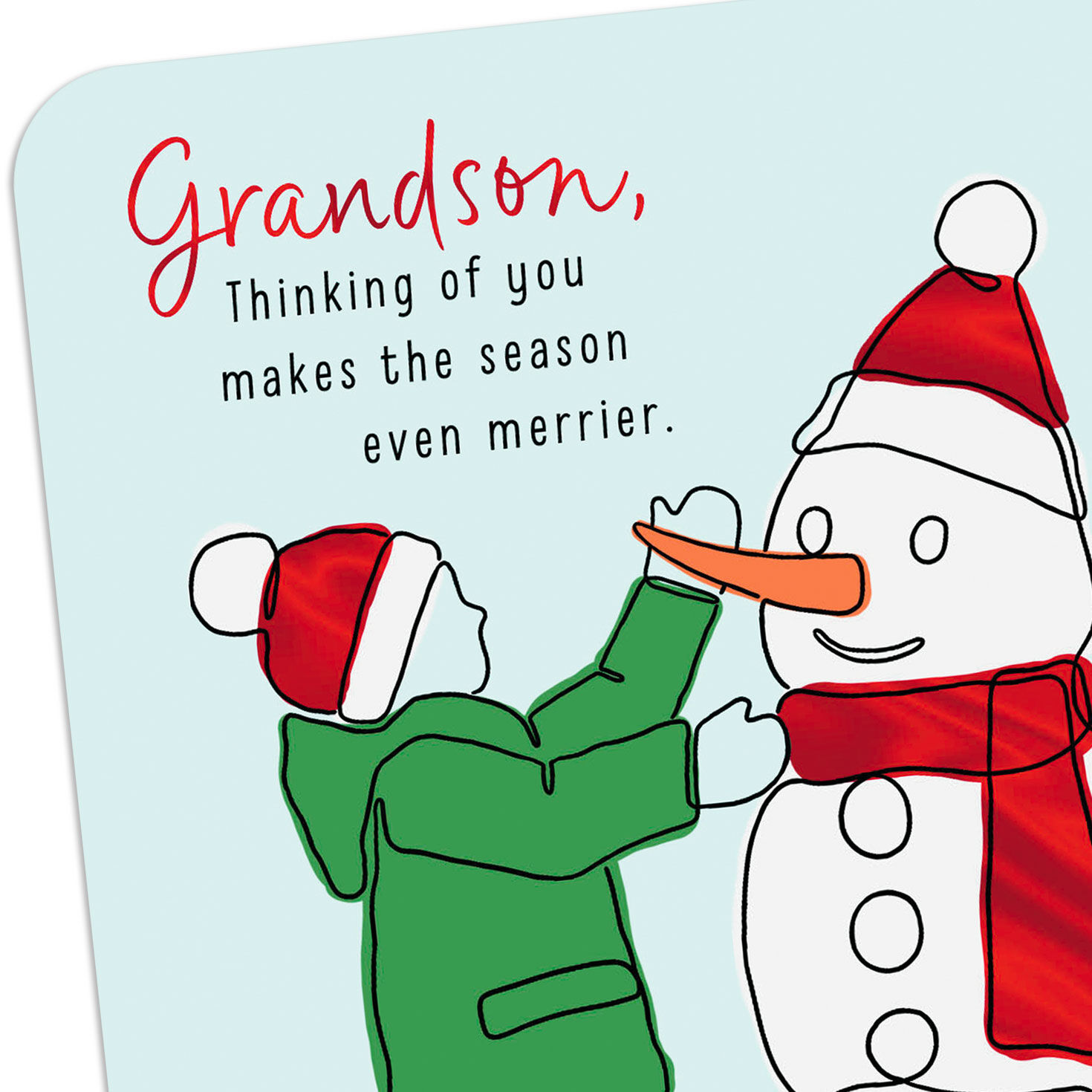 Boy and Snowman Christmas Card for Grandson Card Front Detail image number 4