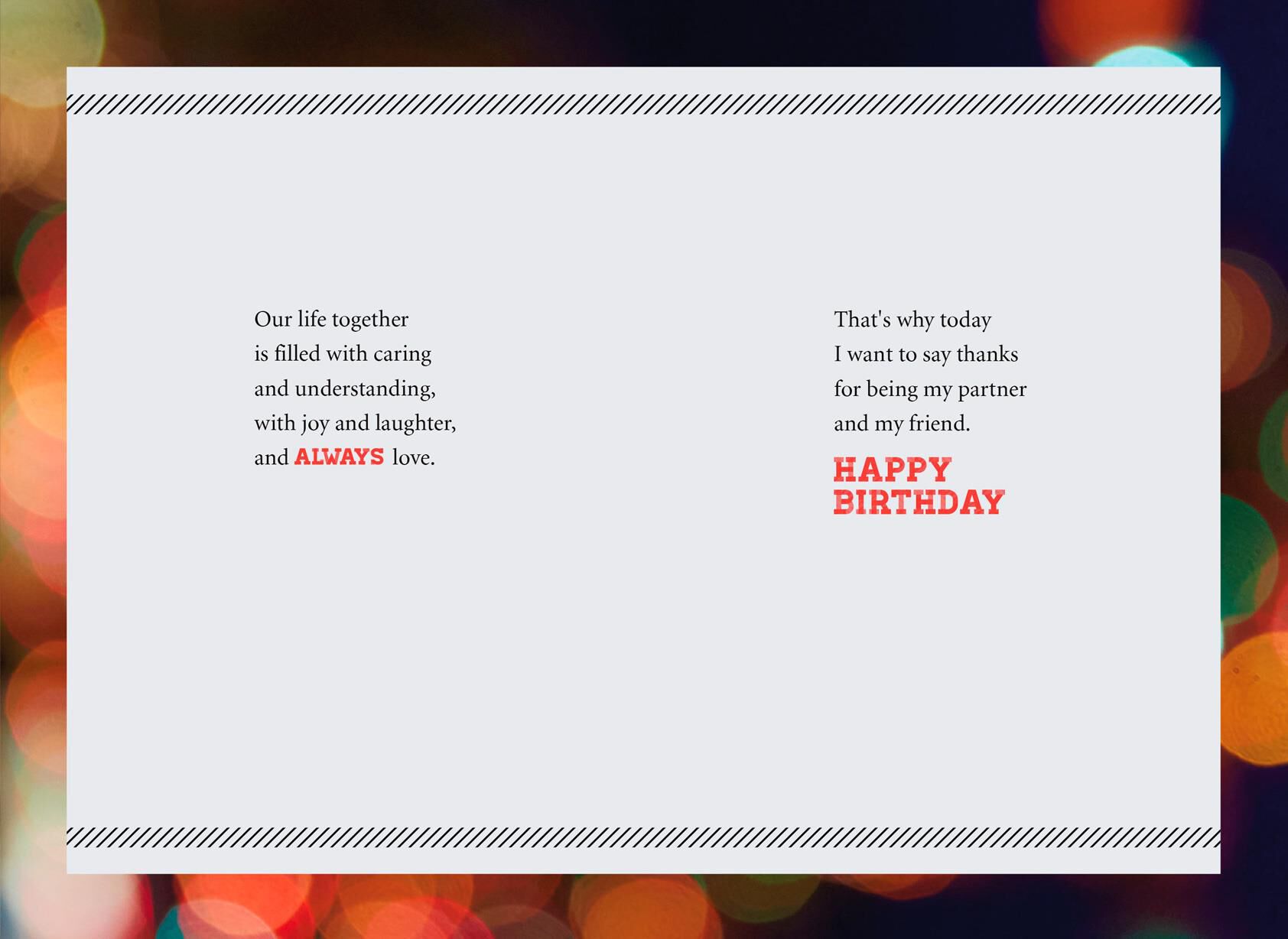 Bright Lights Romantic Birthday Card