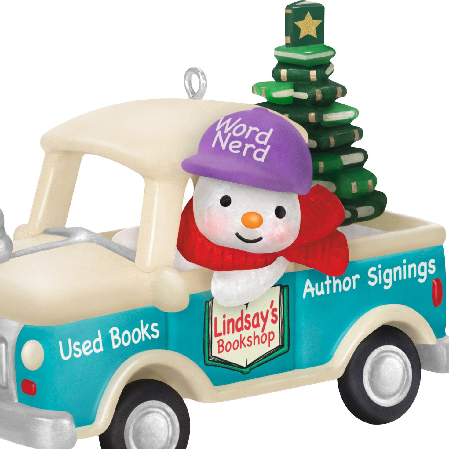 Snowman in Book Store Truck Keepsake Ornament closeup view image number 5
