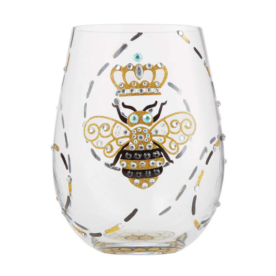 Lolita Queen Bee Handpainted Stemless Wine Glass, 20 oz.