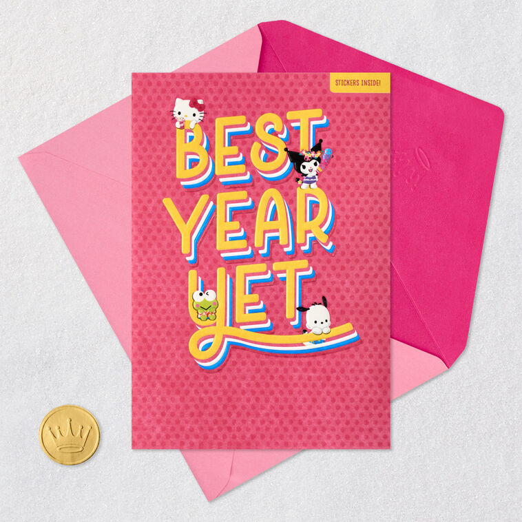 Kids Birthday Card With Sanrio Hello Kitty Stickers Card Front with Envelope and Gold Seal image number 6