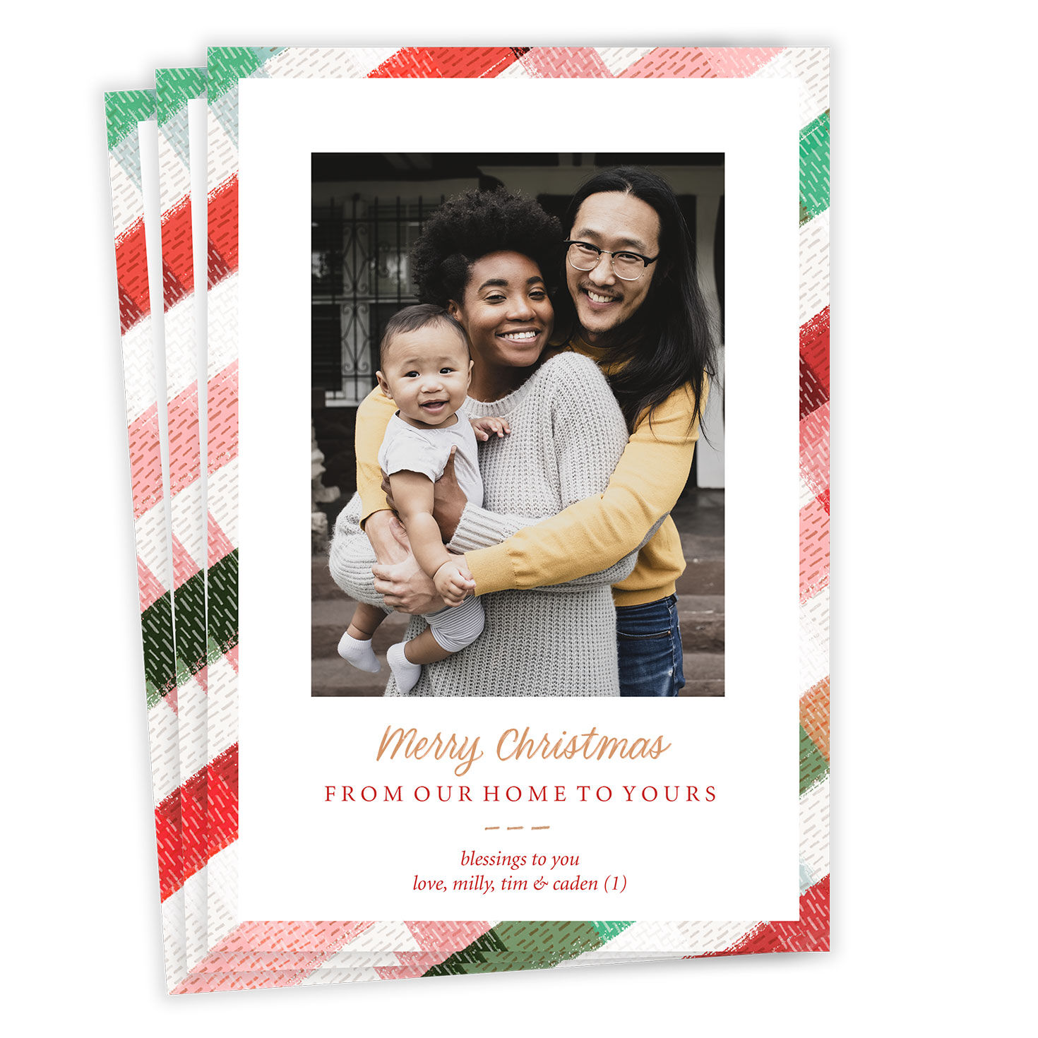 Festive Plaid Border Flat Christmas Photo Card