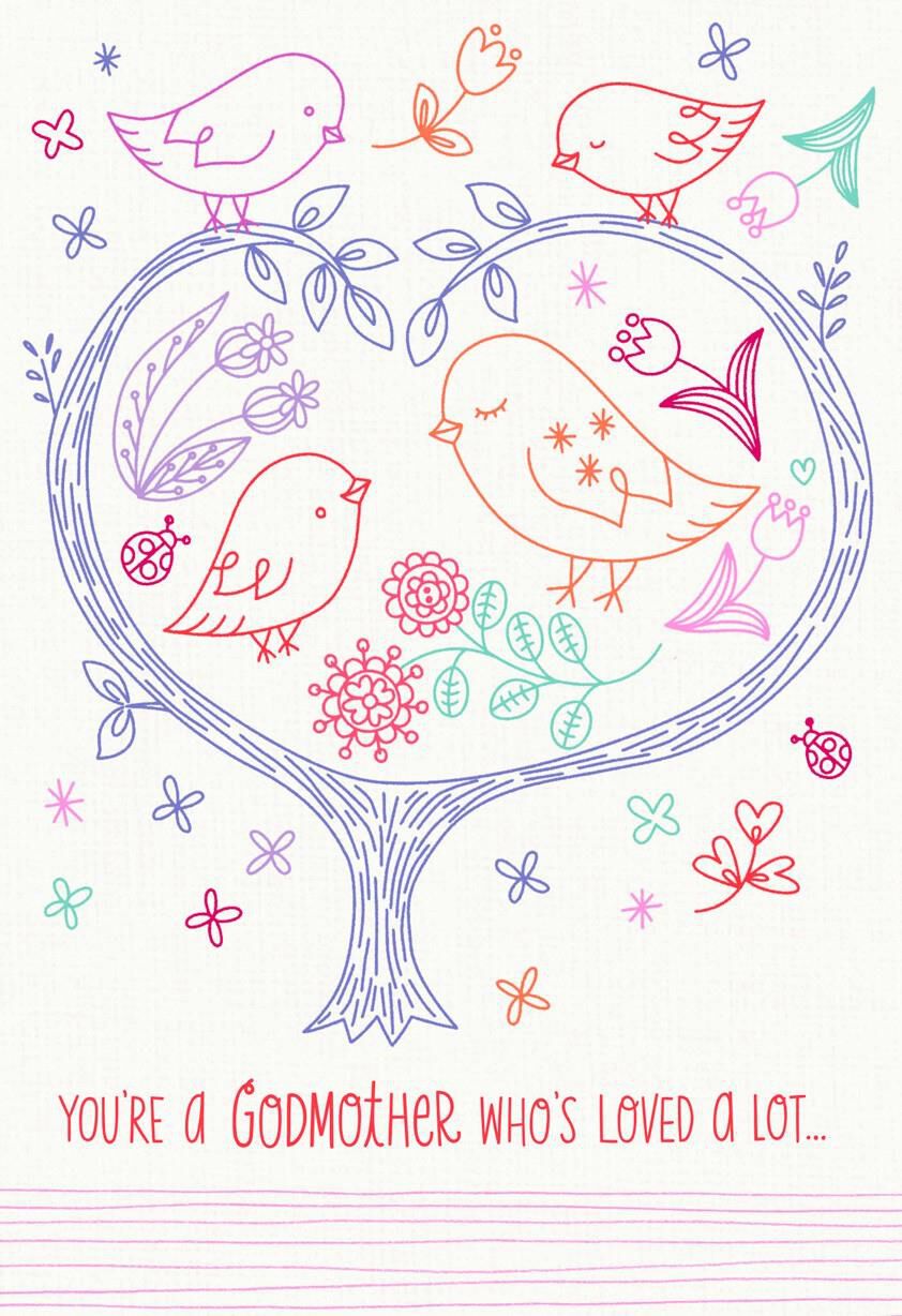 Birds in a Tree Happy Birthday Card for Godmother