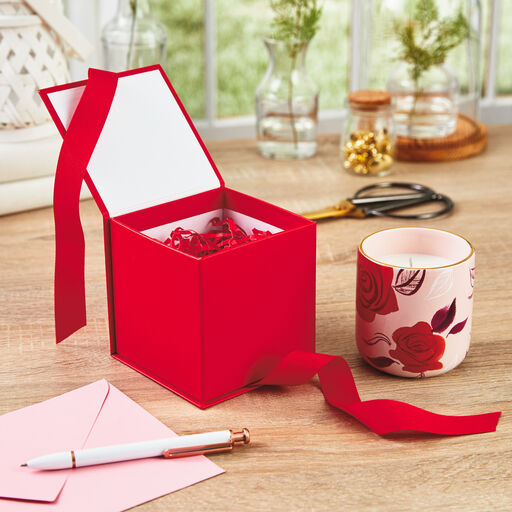 Red Small Gift Box With Shredded Paper Filler, 