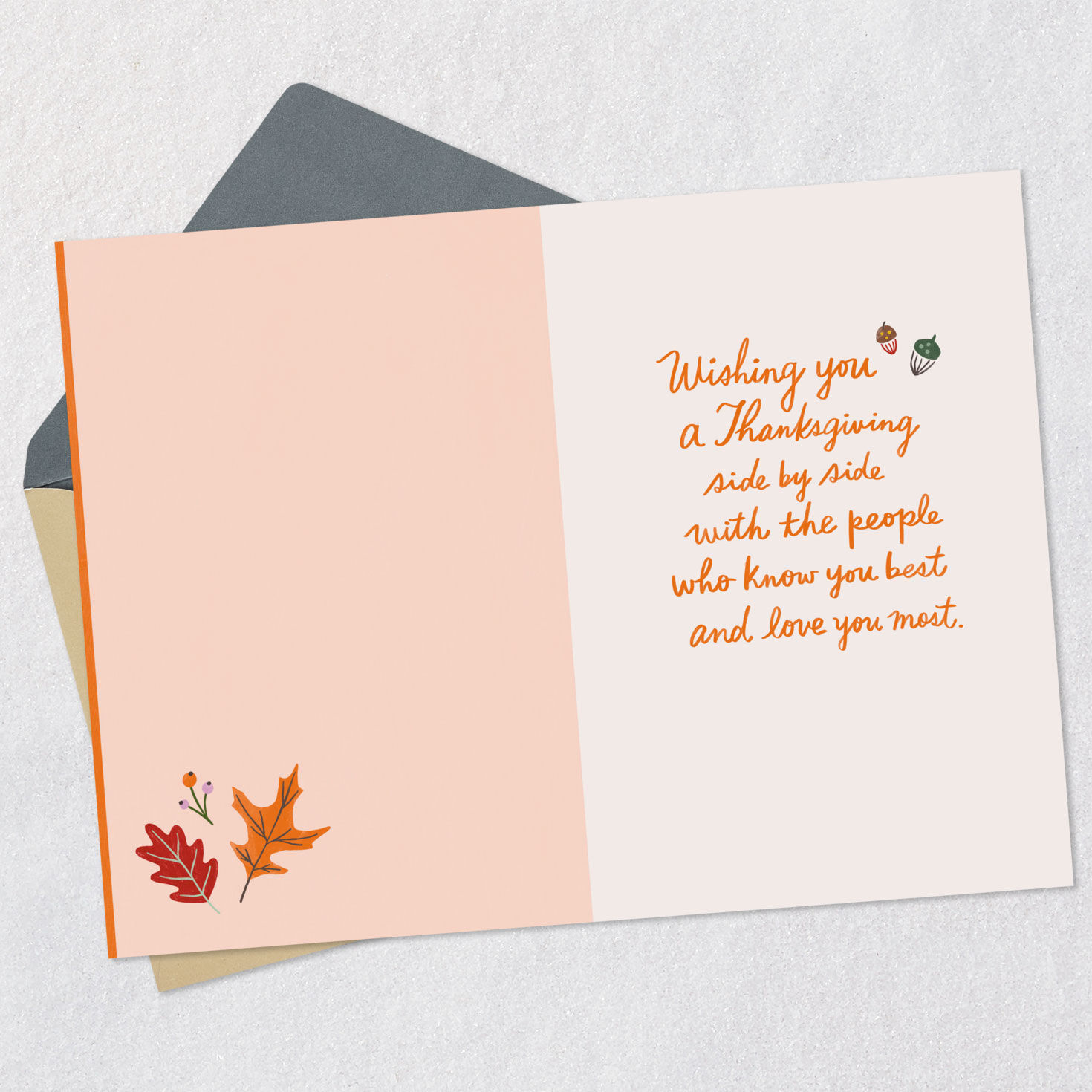 Fall Leaves and Acorns Thanksgiving Card for Sister and Family Open card with envelope image number 3