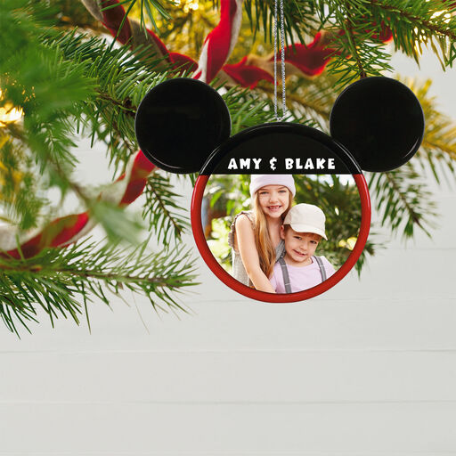 Disney Mickey Mouse Ears Silhouette Text and Photo Personalized Ornament, 
