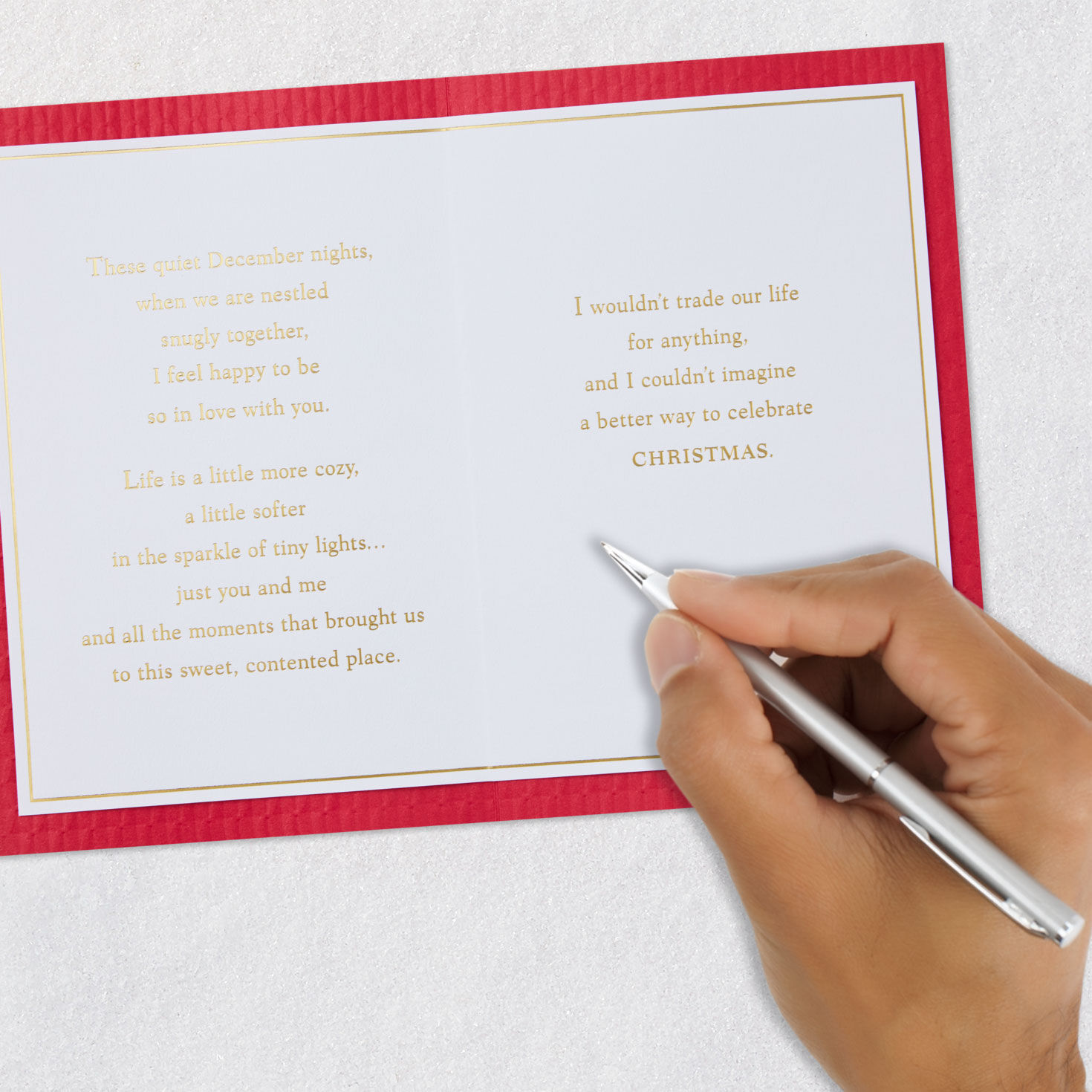 Red Poinsettia Romantic Christmas Card for Wife signing card image number 7