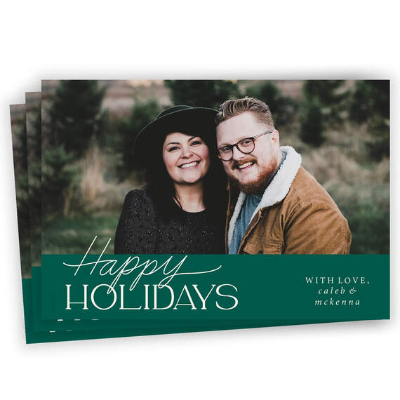 Classic Lettering on Green Flat Holiday Photo Card