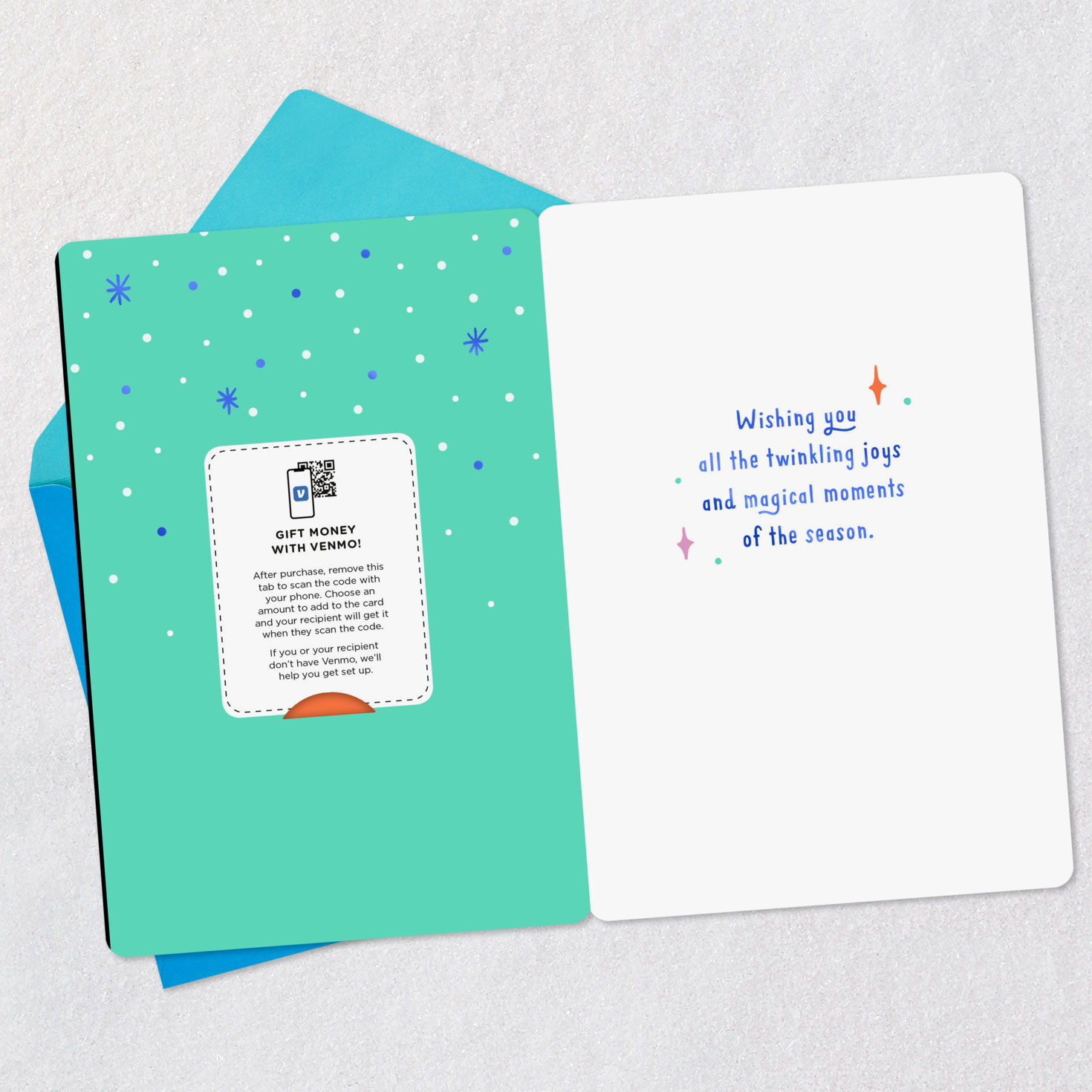 Colorful Snowflakes Venmo Happy Holidays Card Open card with envelope image number 3