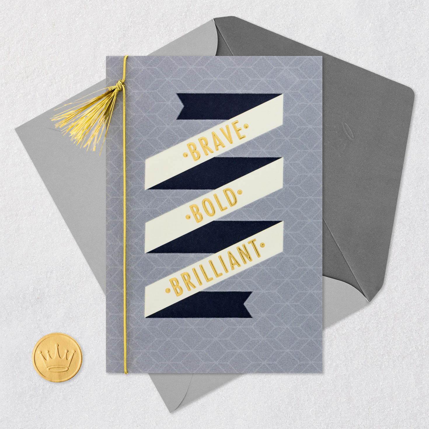 Monochrome Banner High School Graduation Card Card Front with Envelope and Gold Seal image number 6