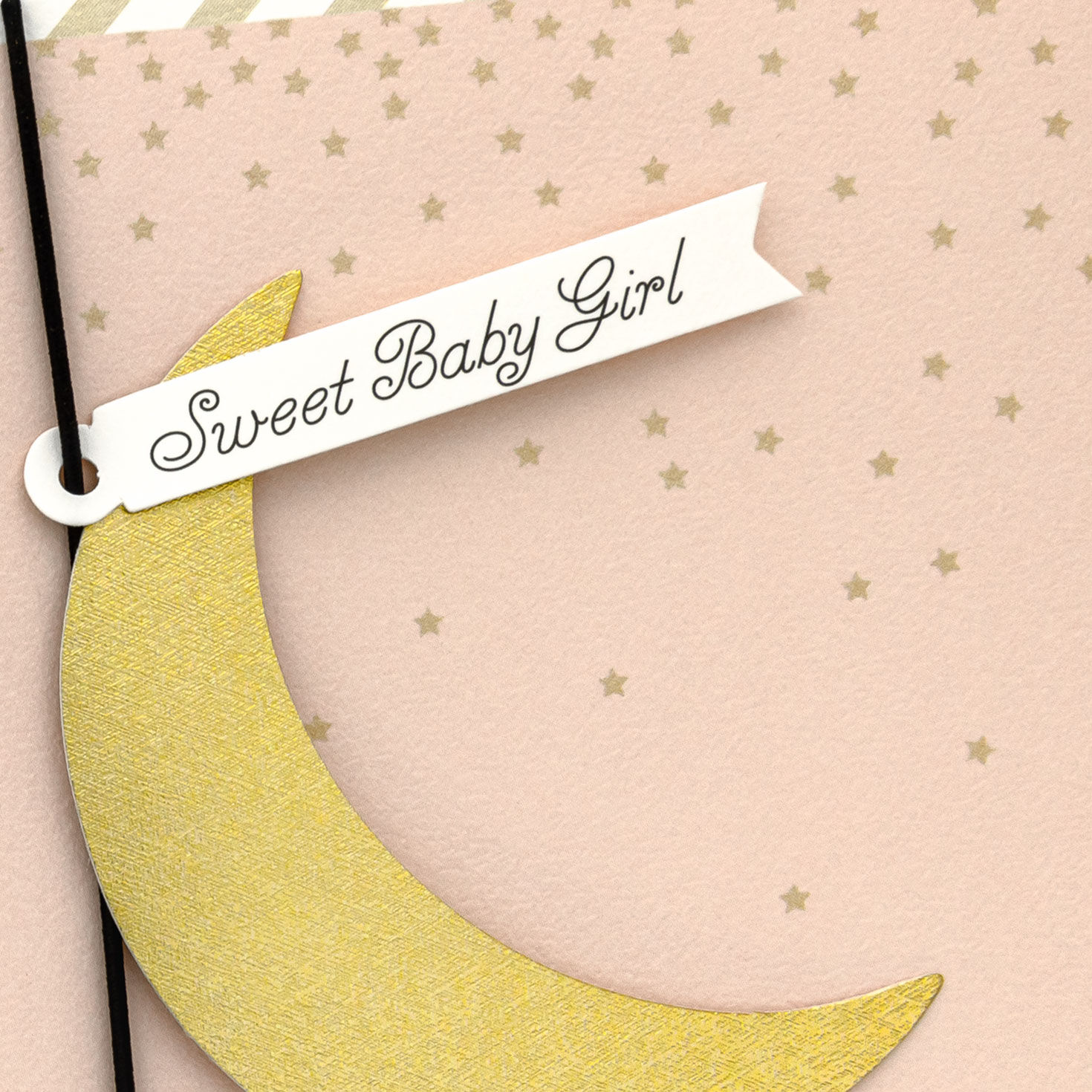 Crescent Moon and Stars on Pink New Baby Girl Card Card Front Detail image number 4