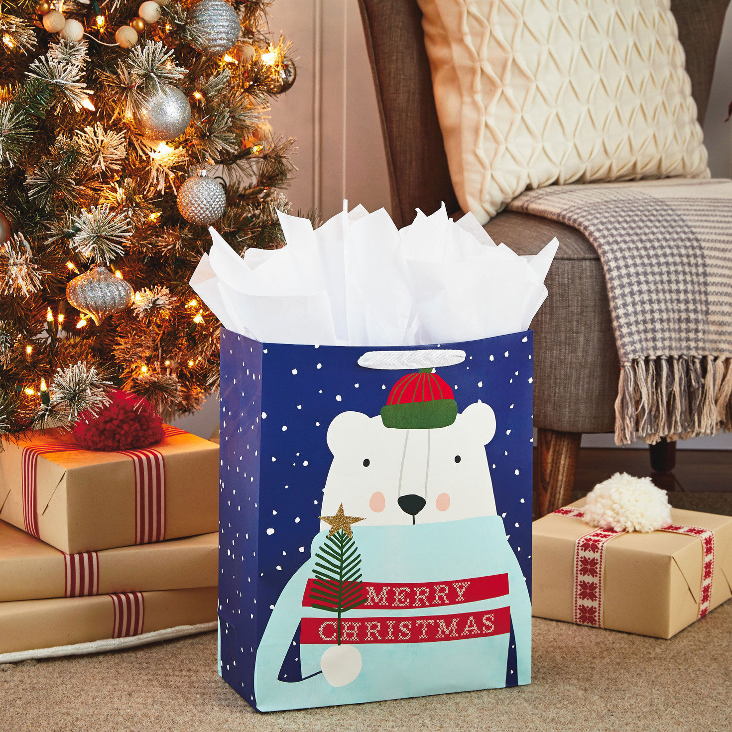 15.5 Polar Bear XL Christmas Gift Bag With Tissue Paper Gift Bags Hallmark