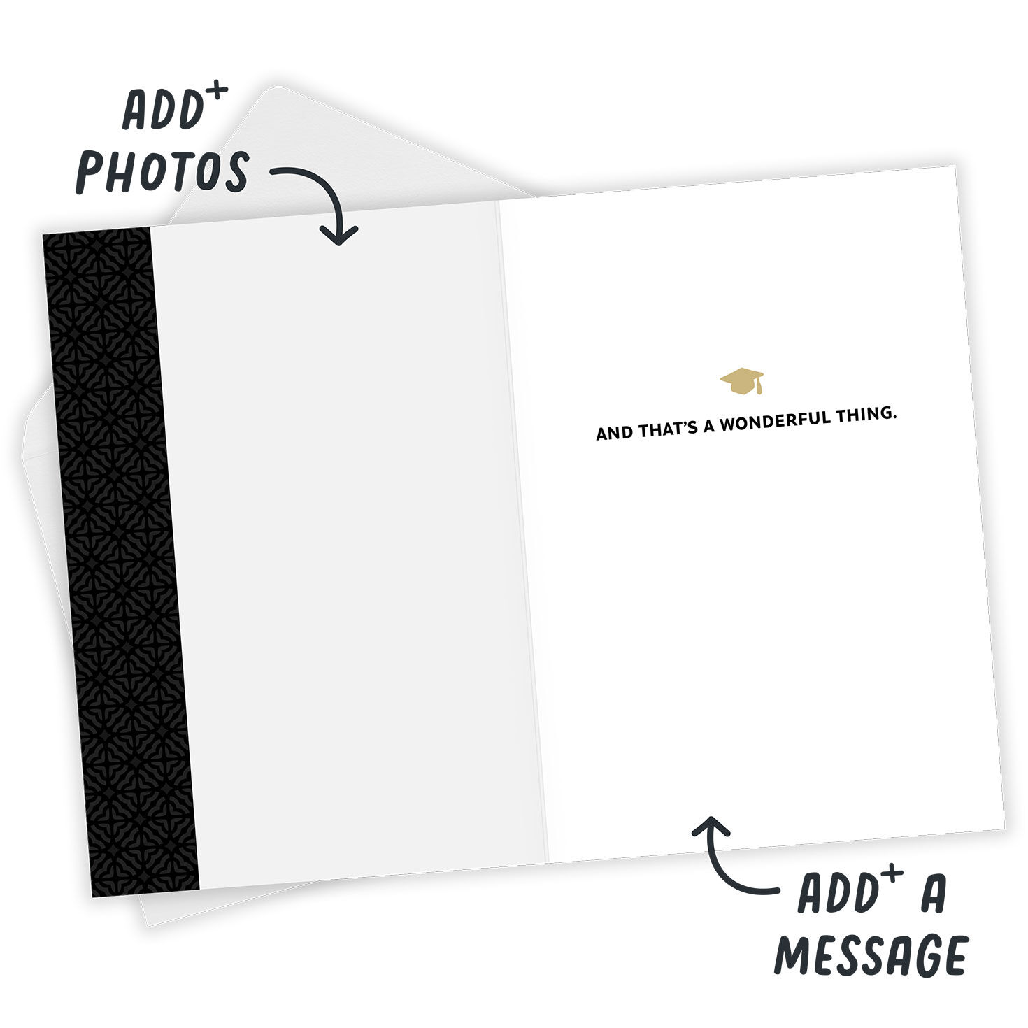 Black and Gold Lettering Personalized Grad Card Open Card with Envelope indicating personalization image number 3