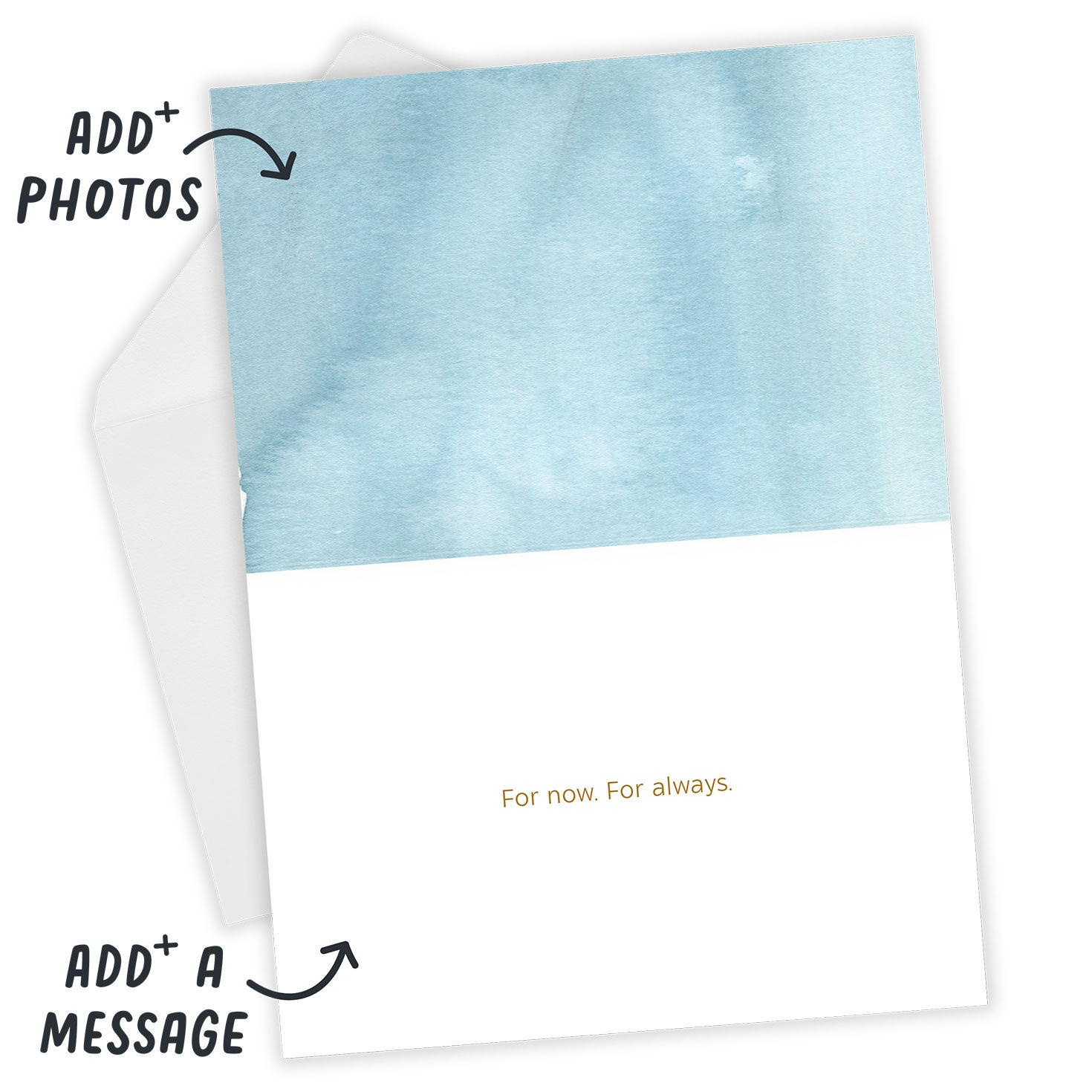 Blue Watercolor Flowers Personalized Wedding Card Open Card with Envelope indicating personalization image number 3