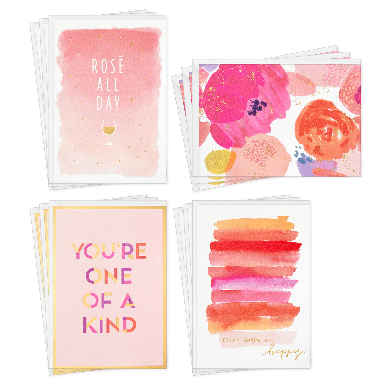 Pretty Pink and Gold Boxed Blank Cards Assortment, Pack of 12