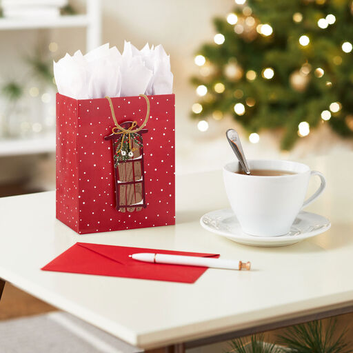 6.5" Sled on Snowy Red Small Christmas Gift Bag, 