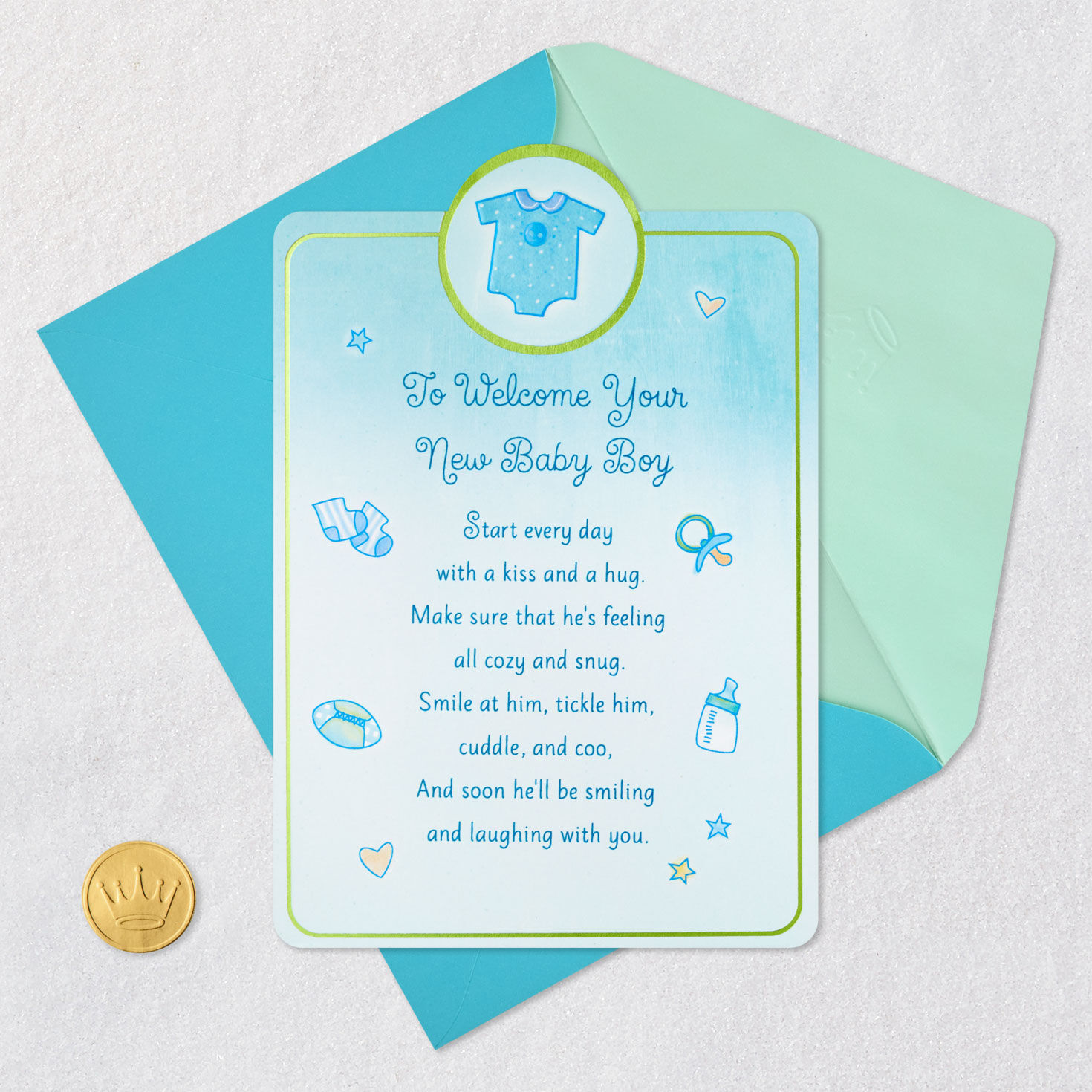 Welcome With a Kiss and Hug New Baby Boy Card for only USD 5.59 | Hallmark