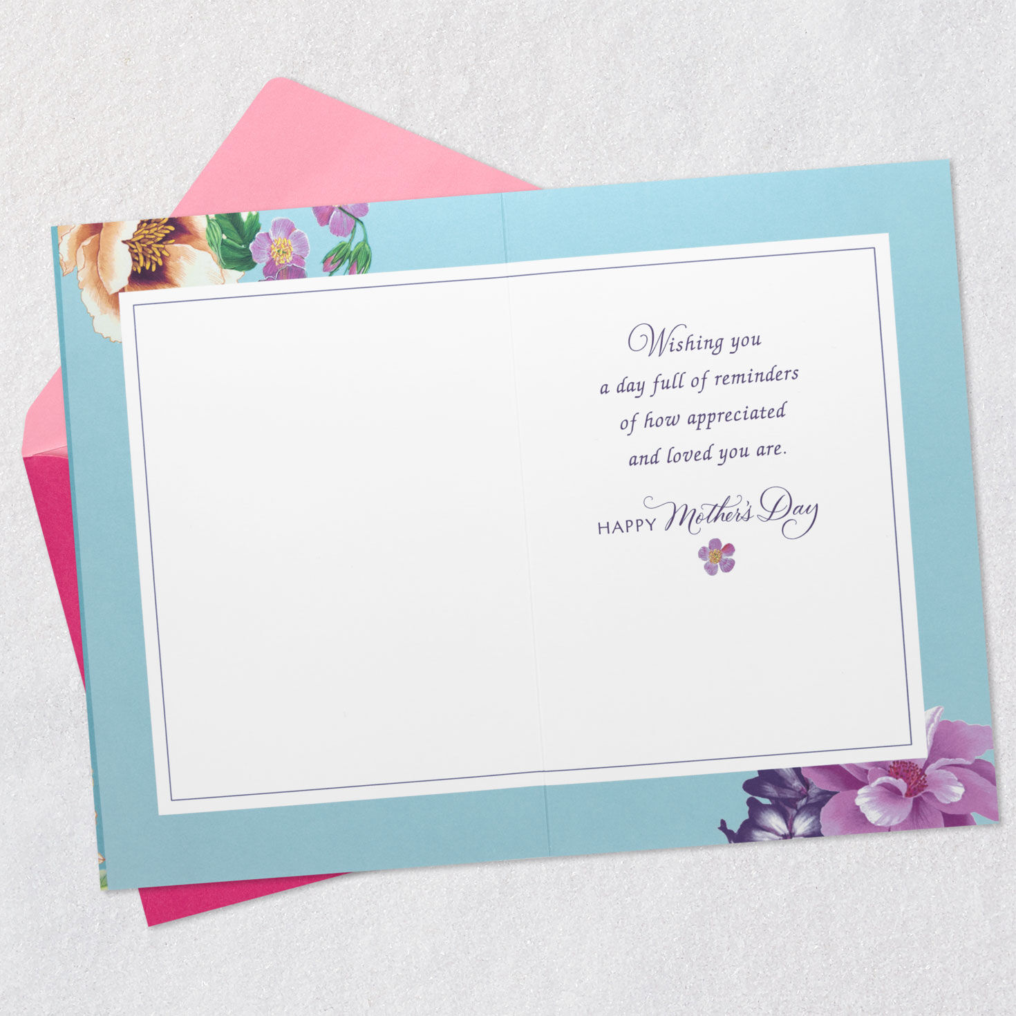 Tropical Flowers on Blue Mom Mother's Day Card open card with envelope image number 3