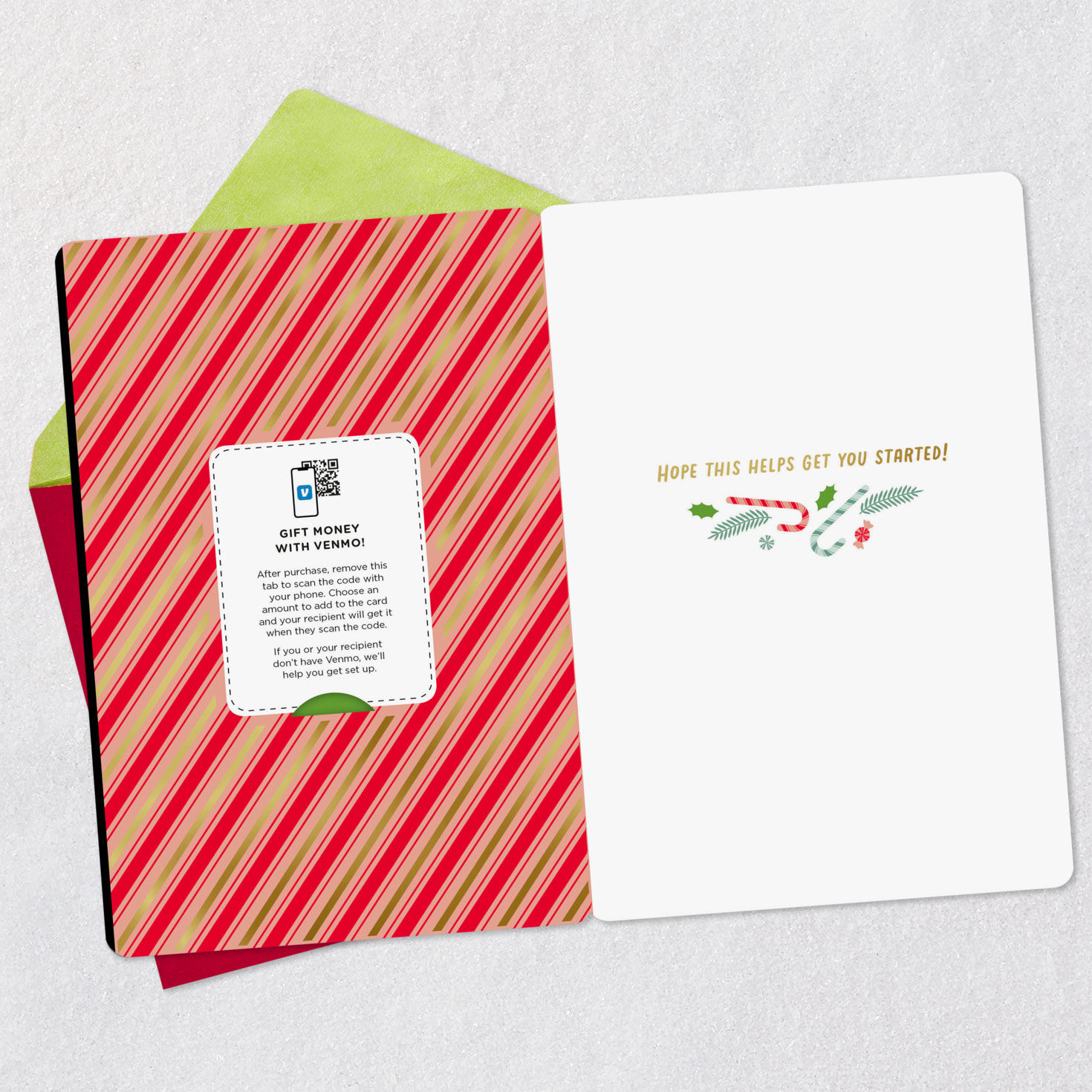 Holiday Candy and Icons Venmo Christmas Card Open card with envelope image number 3