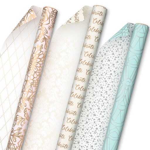 Pretty Pastels 3-Pack Reversible Wrapping Paper, 75 sq. ft. total, 