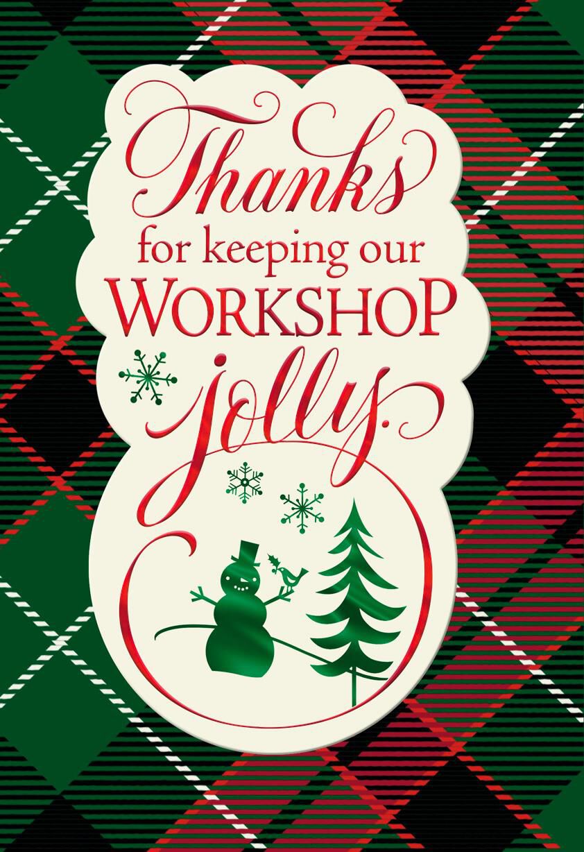 Plaid Snowman Christmas Card for Coworker