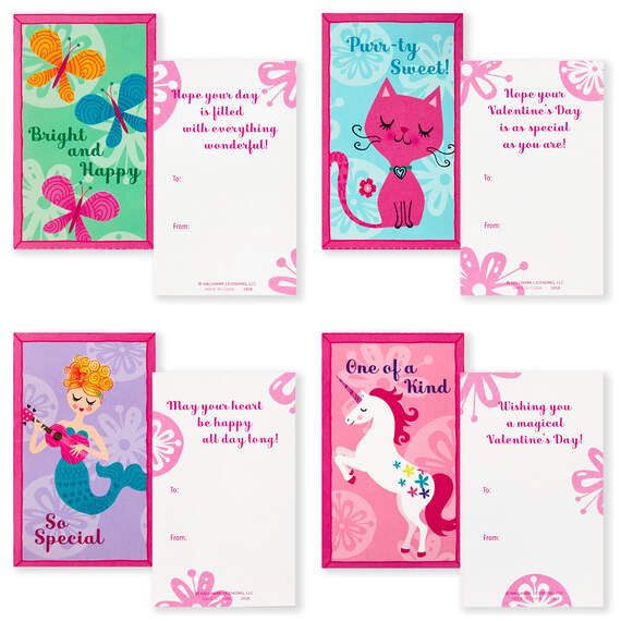 Pretty in Pink Kids Classroom Valentines Set With Cards, Stickers and Mailbox, , large image number 2
