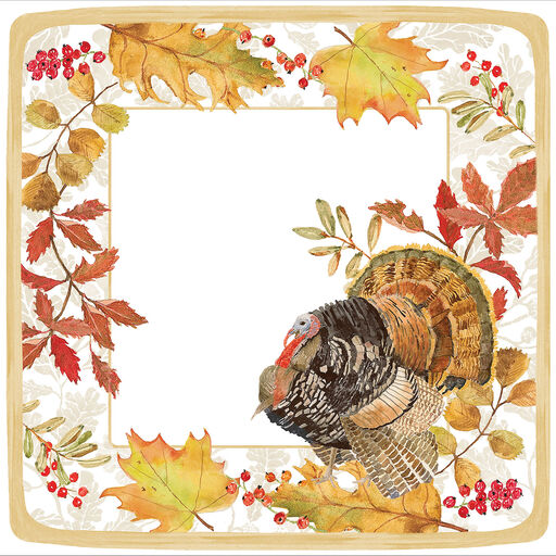 Caspari Woodland Turkey Square Dinner Plates, Set of 8, 