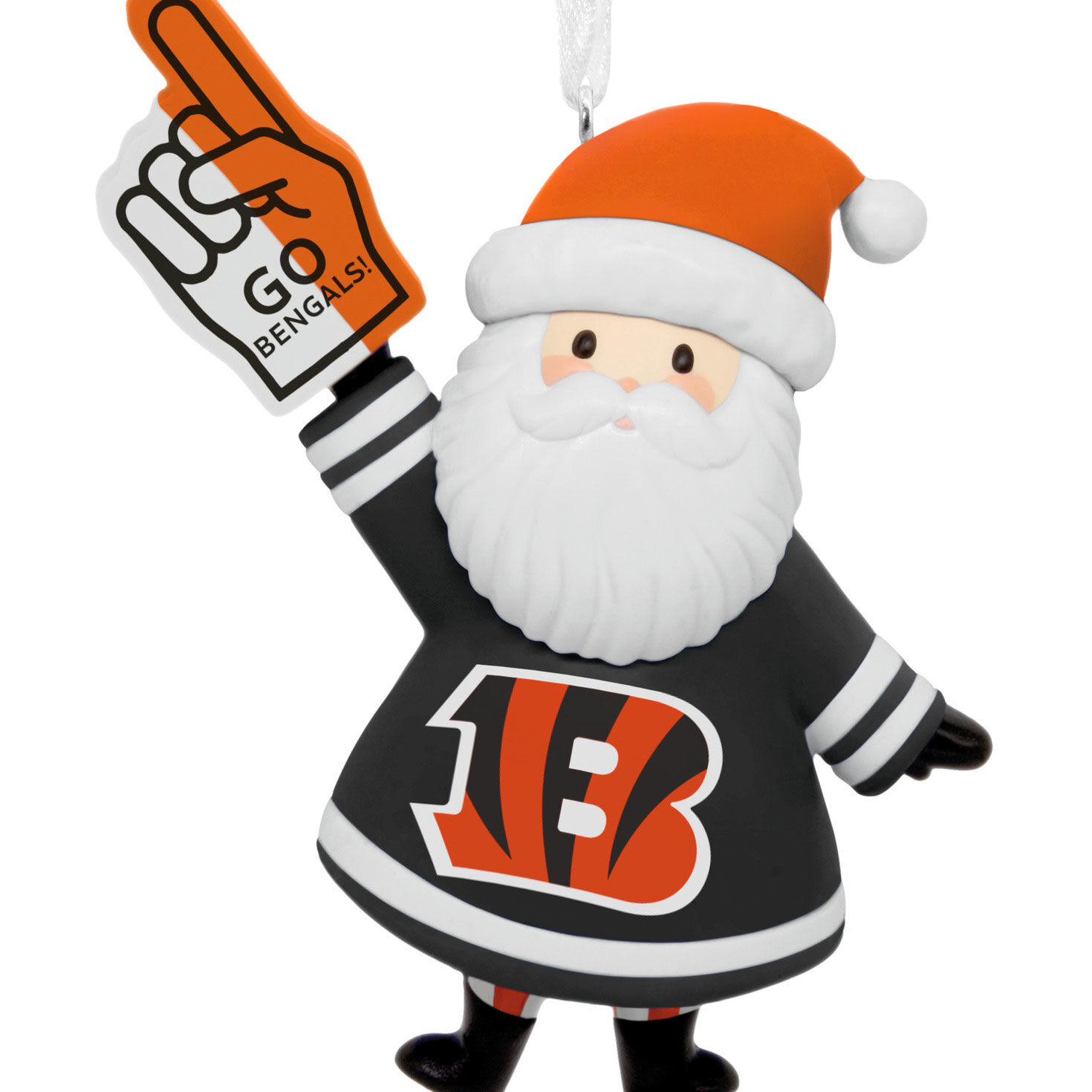 Cincinnati Bengals Santa Fan Christmas Ornament closeup view image number 5