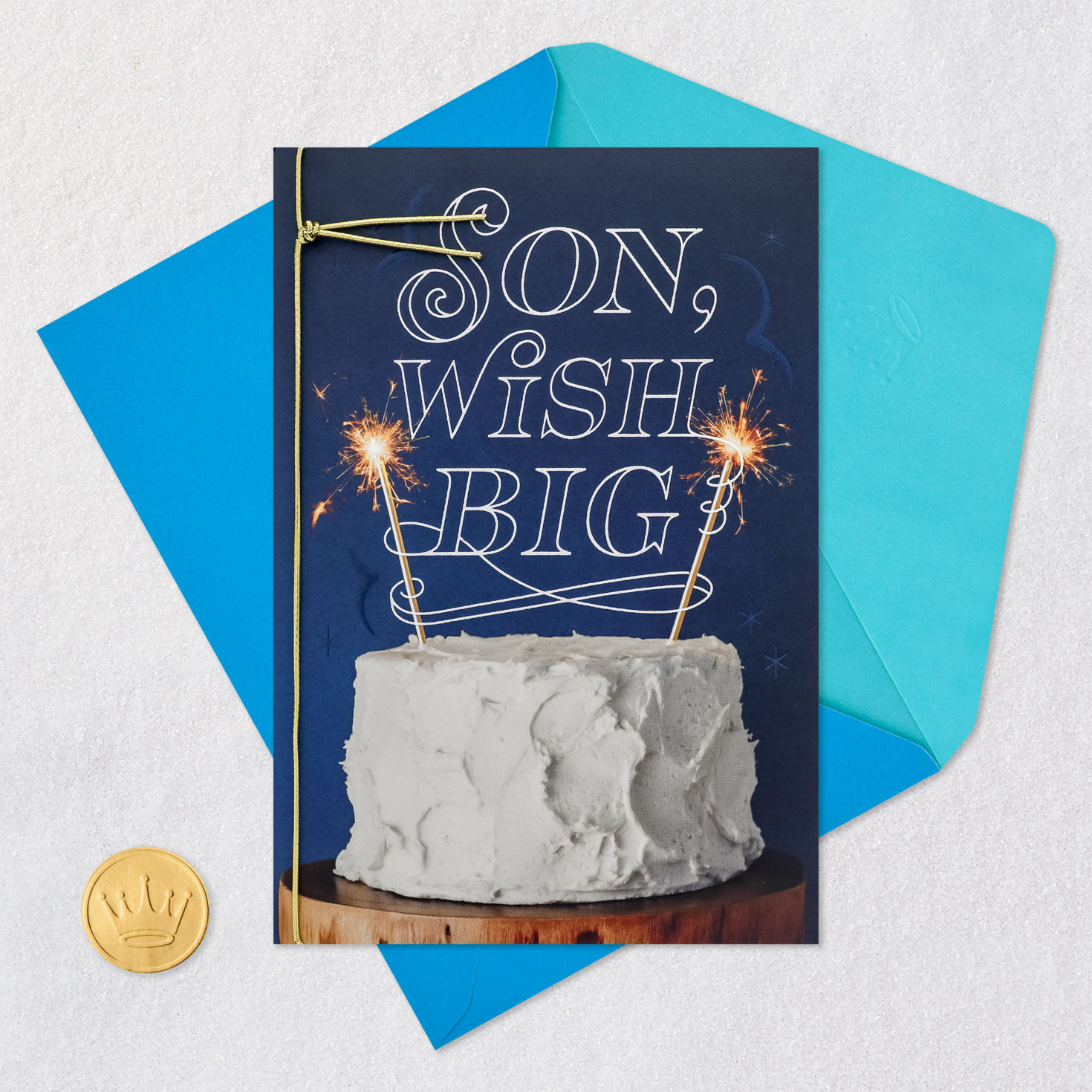 Cake With Sparkler Candles Birthday Card for Son Card Front with Envelope and Gold Seal image number 5