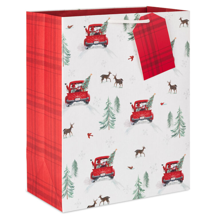 13" Old Red Truck Scenes Large Christmas Gift Bag