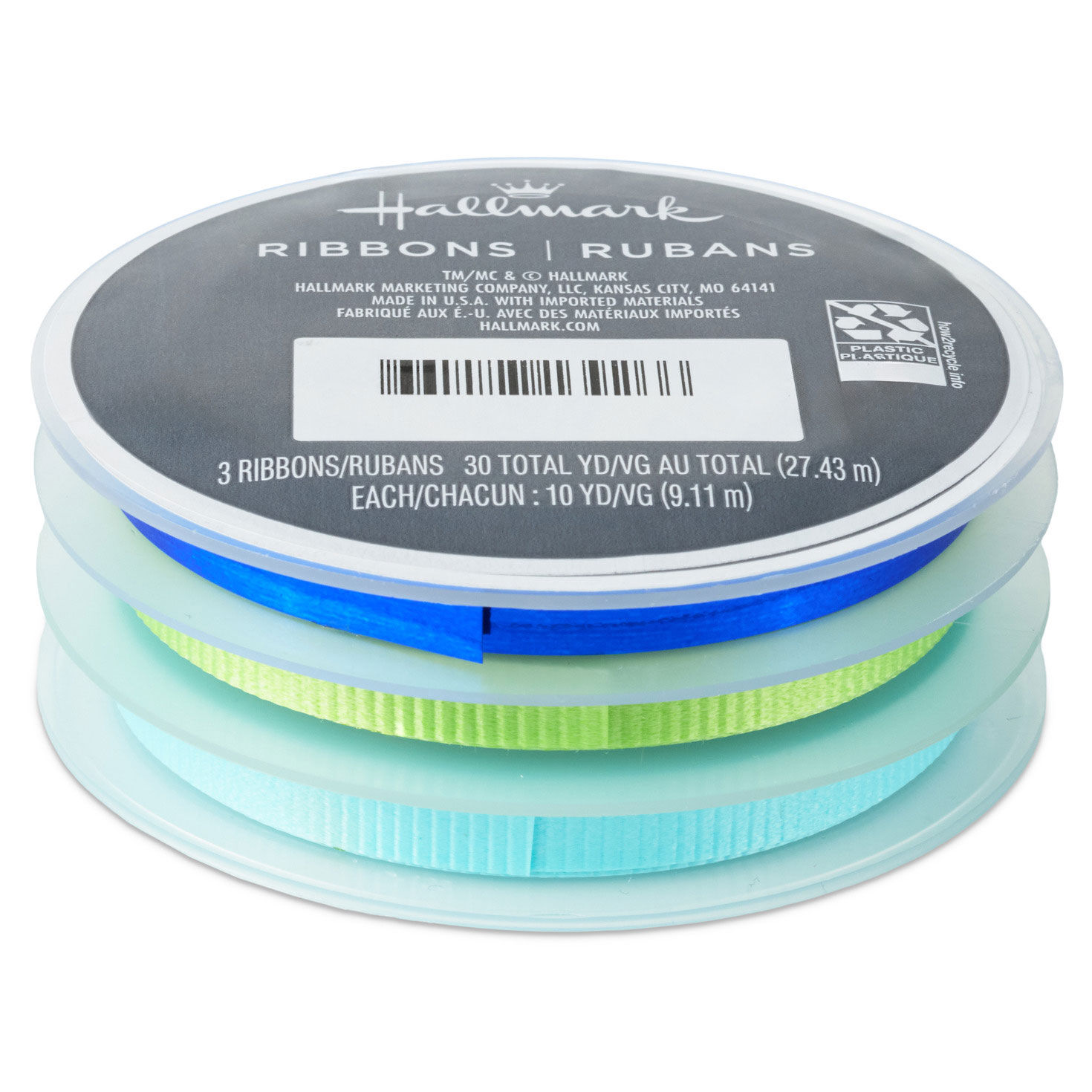 Aqua/Bright Green/Royal Blue 3-Pack Curling Ribbon, 90' total