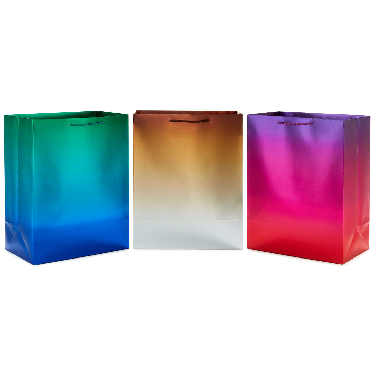 13" Ombré Metallic 3-Pack Large Gift Bags Assortment