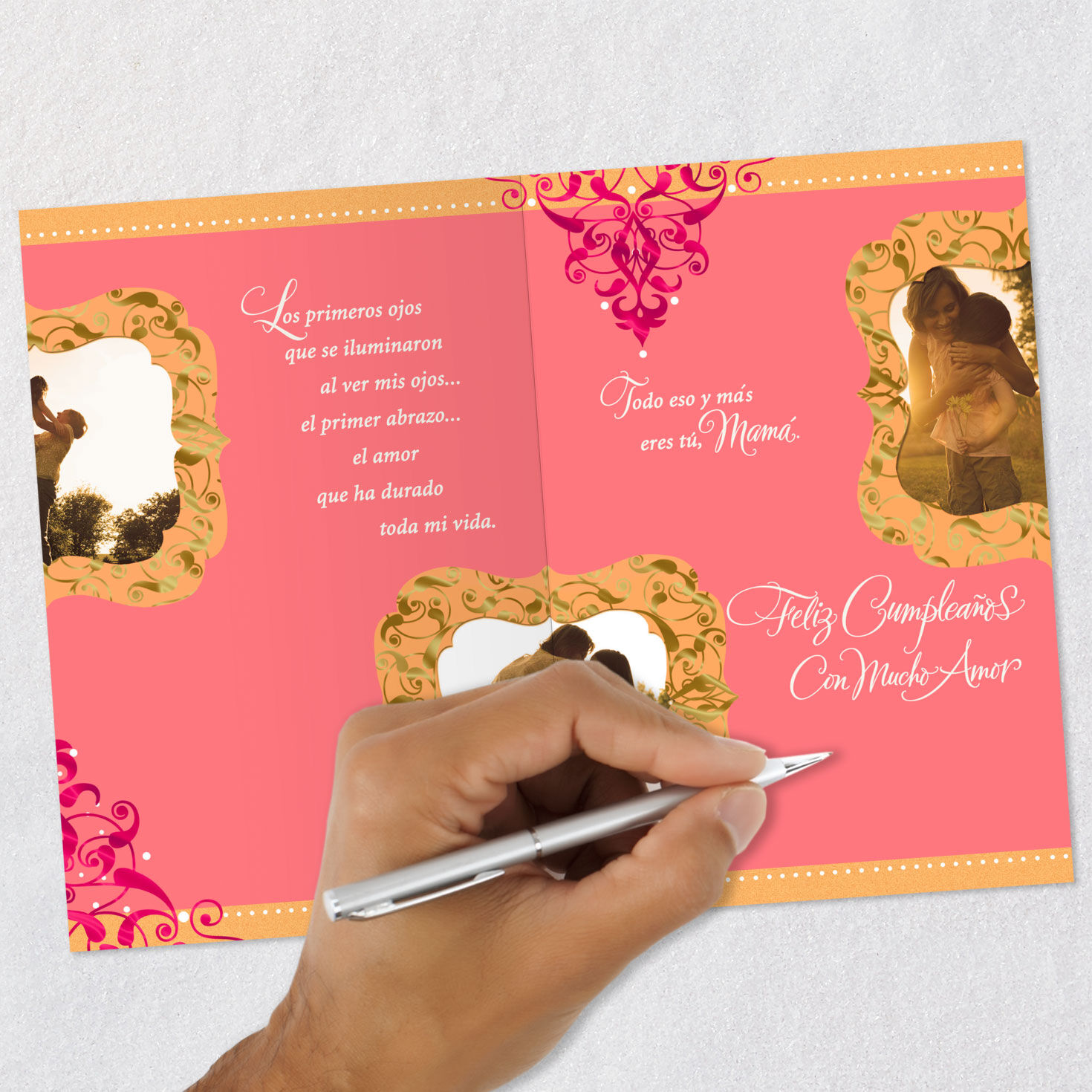 Sepia Photo Elegant Designs Mom Birthday Card in Spanish Signing card image number 7