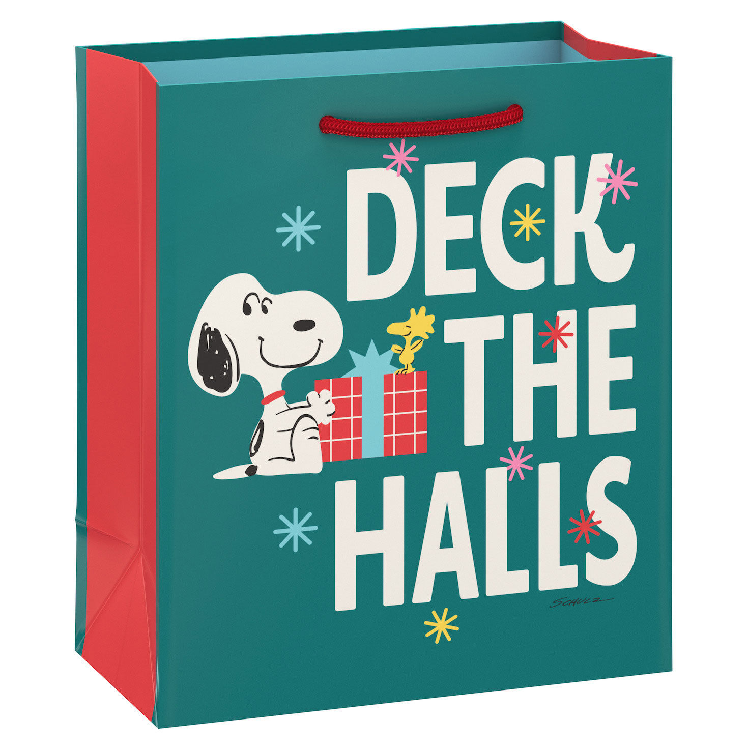 6.5" Peanuts® Snoopy on Green Small Christmas Gift Bag