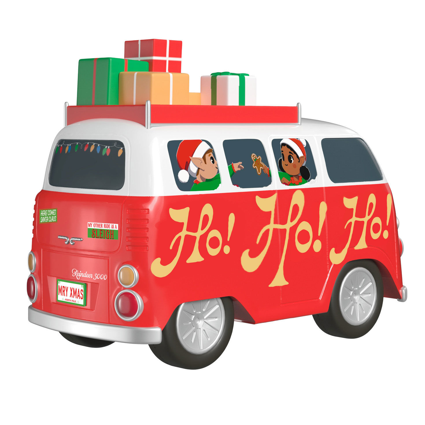 Santa and Elves in Van Keepsake Ornament Back image number 6