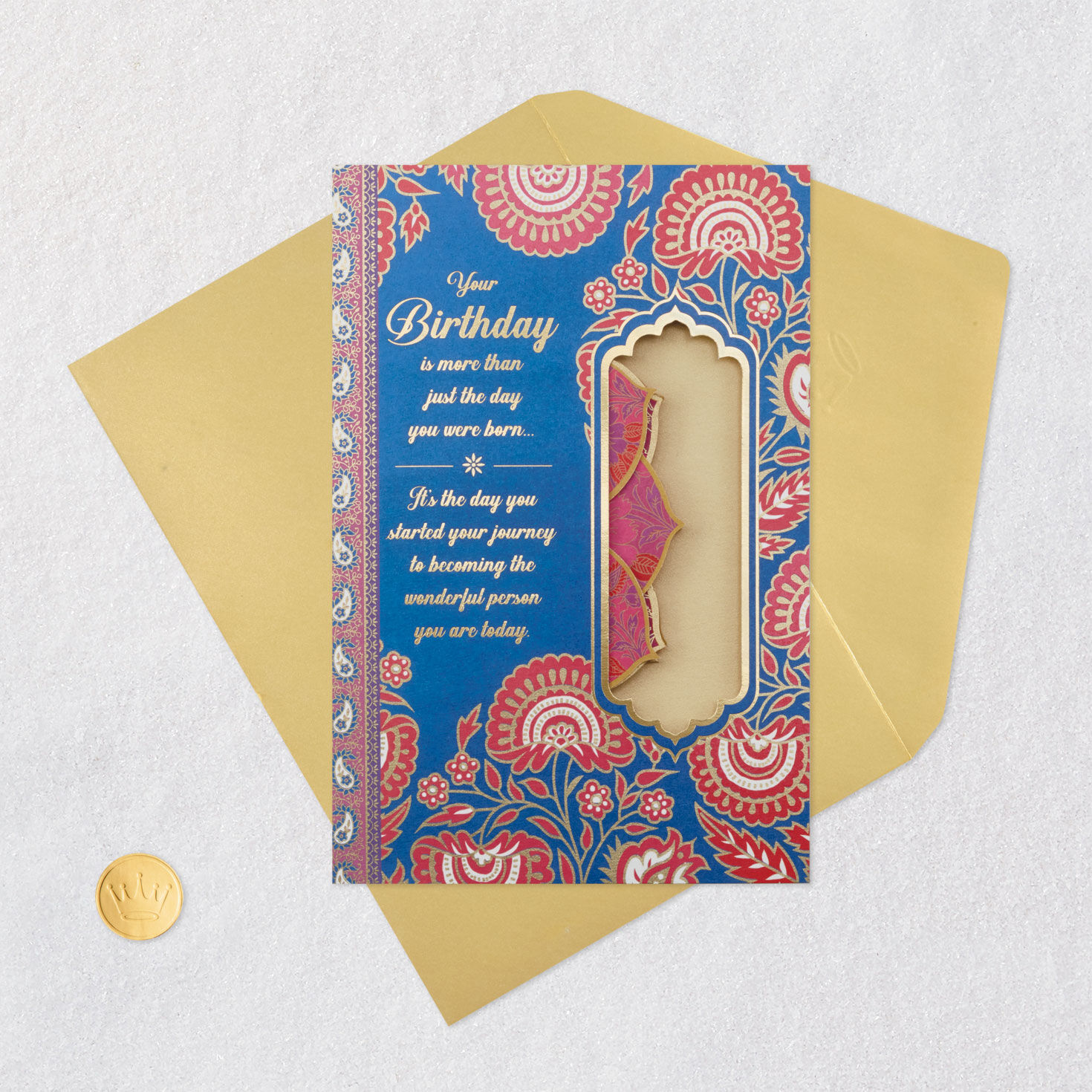 Blue and Pink Lotus Flower Pop-Up Birthday Card Card Front with Envelope and Gold Seal image number 7