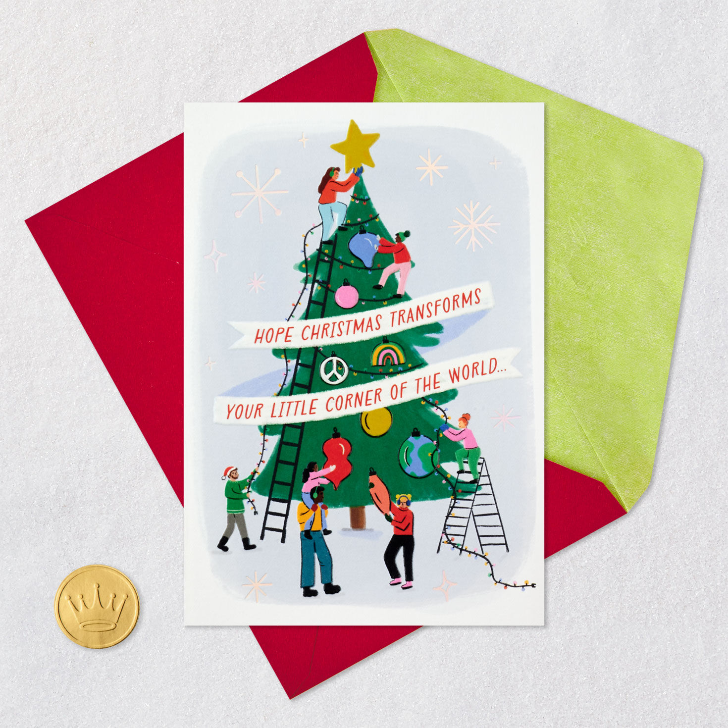 People Decorating Tree Christmas Card From Us Card with envelope and Seal image number 5