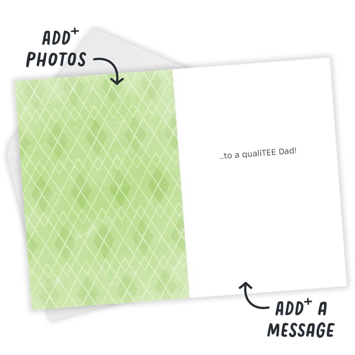 Golf Course Drawing Personalized Father's Day Card Open Card with Envelope indicating personalization image number 3