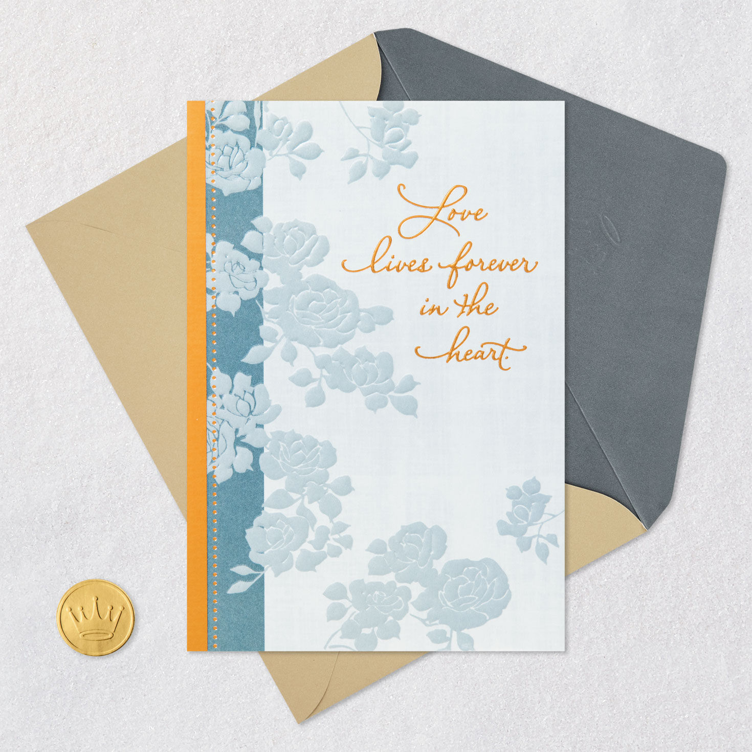 Bronze with Blue Flowers Spouse Sympathy Card Card Front with Envelope and Gold Seal image number 5
