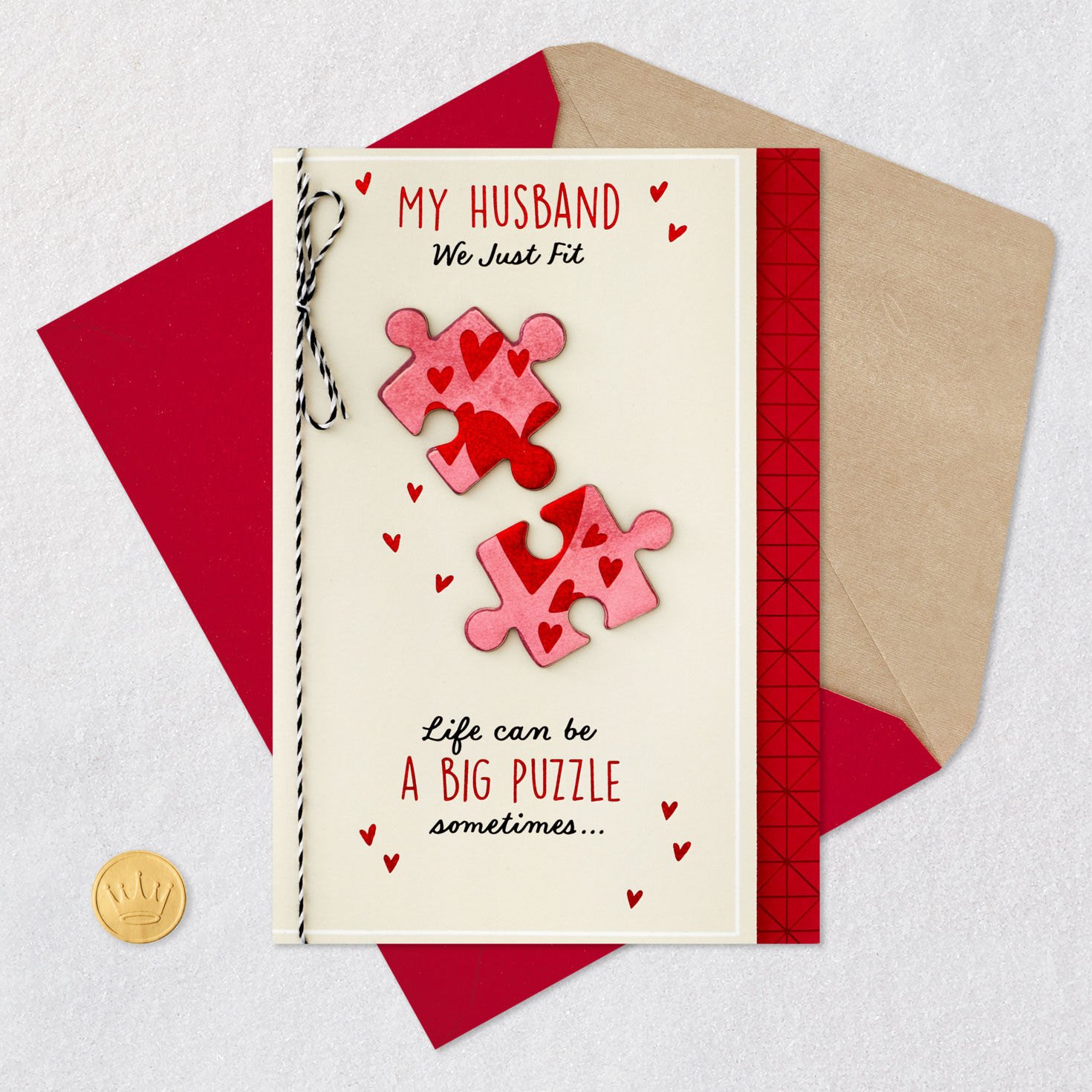 Heart Puzzle Pieces Husband Valentine's Day Card Card Front with Envelope and Gold Seal image number 5