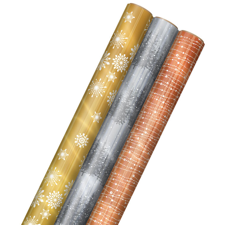 Mixed Metallics 3-Pack Holiday Wrapping Paper Assortment, 60 sq. ft.