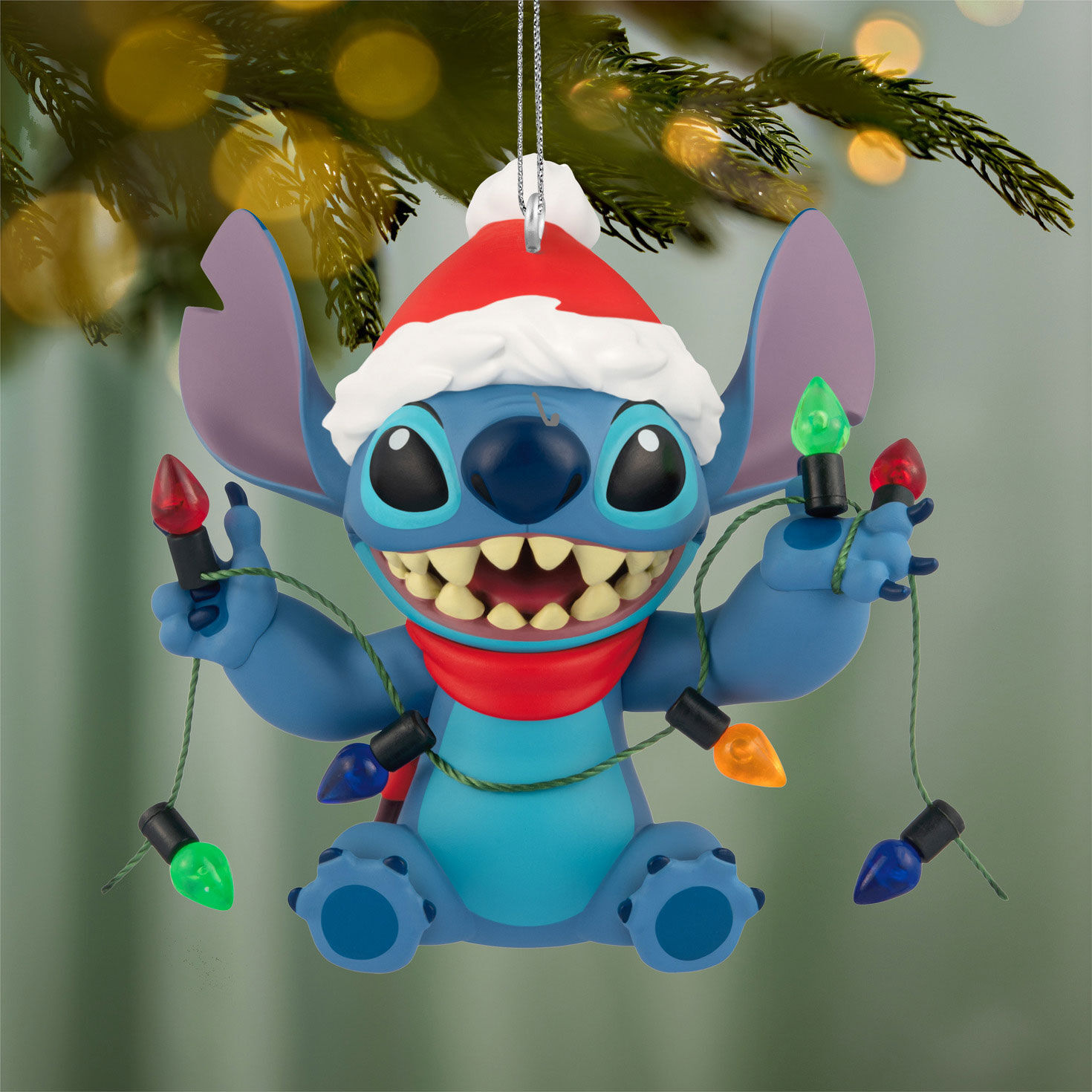 Disney Stitch With Light String Keepsake Ornament Hanging on tree image number 2