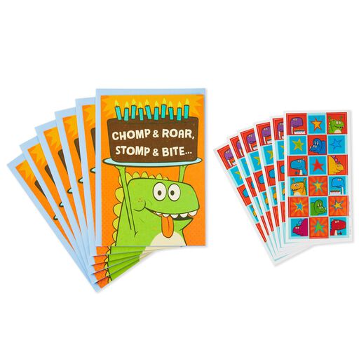 Dinosaur Birthday Cards With Stickers, Pack of 6, 