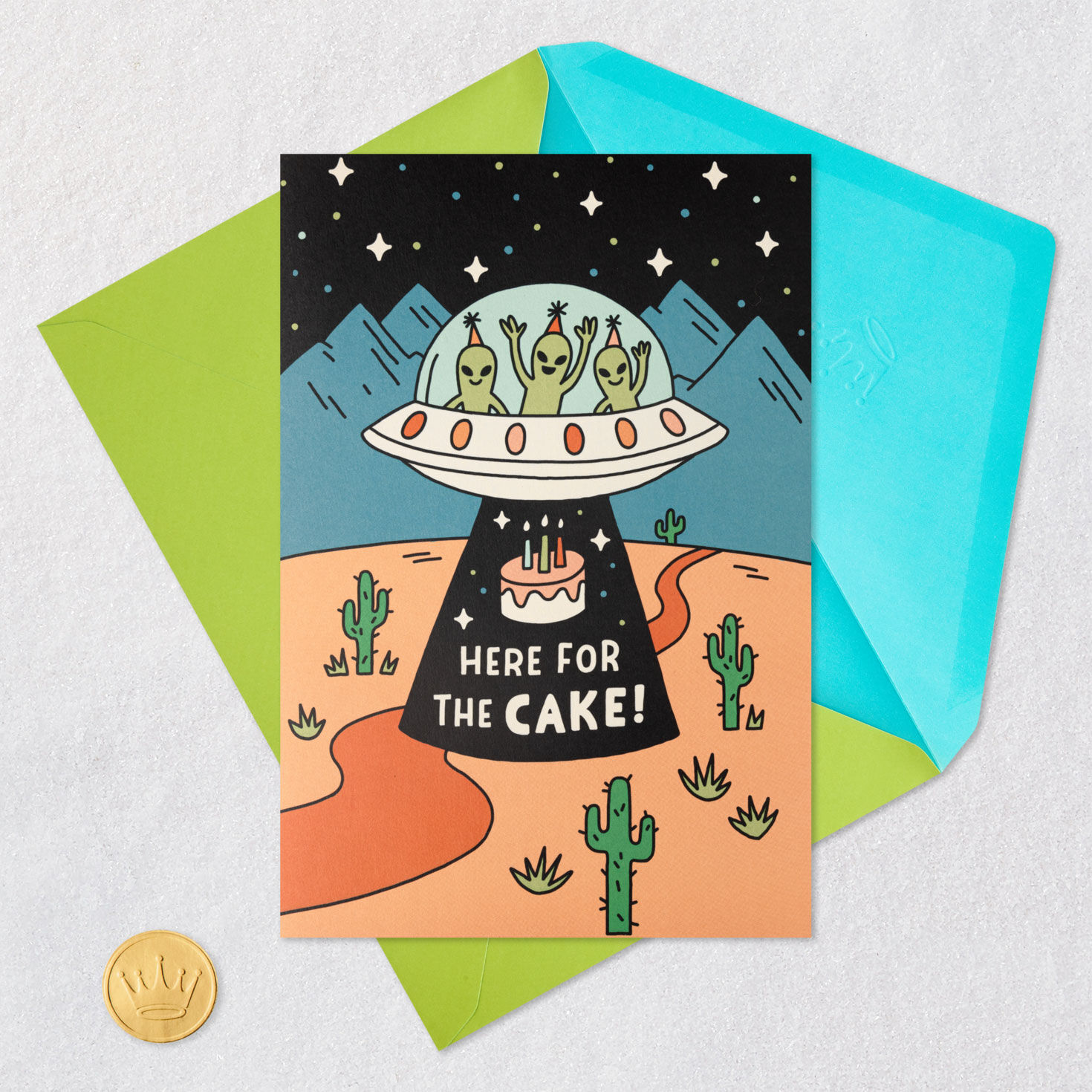 Alien Party Musical Pop-Up Birthday Card for Kids Card Front with Envelope and Gold Seal image number 5