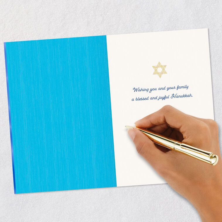 Colorful Menorah on Blue Hanukkah Card Signing card image number 6