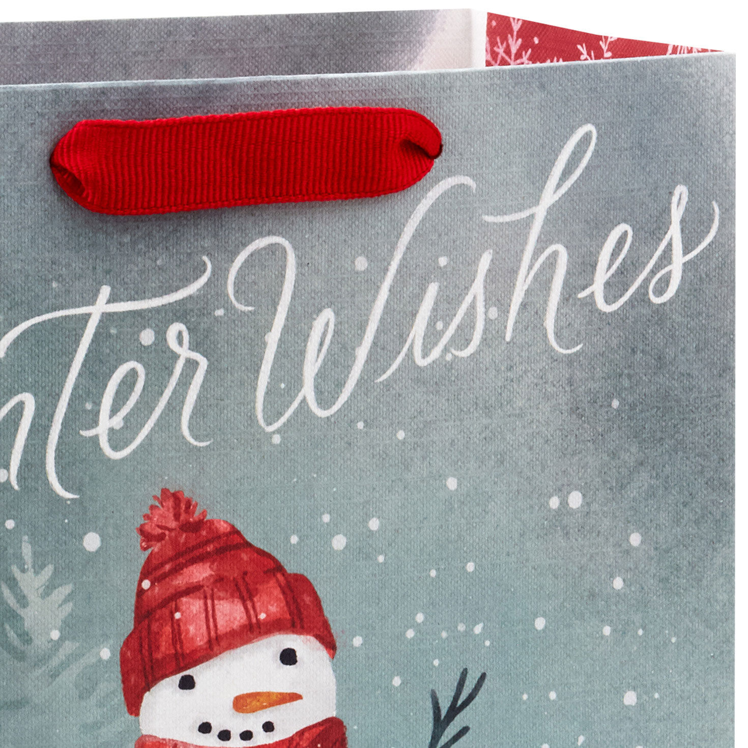 Snowman in Red Scarf and Hat Medium Gift Bag Handle Detail image number 4
