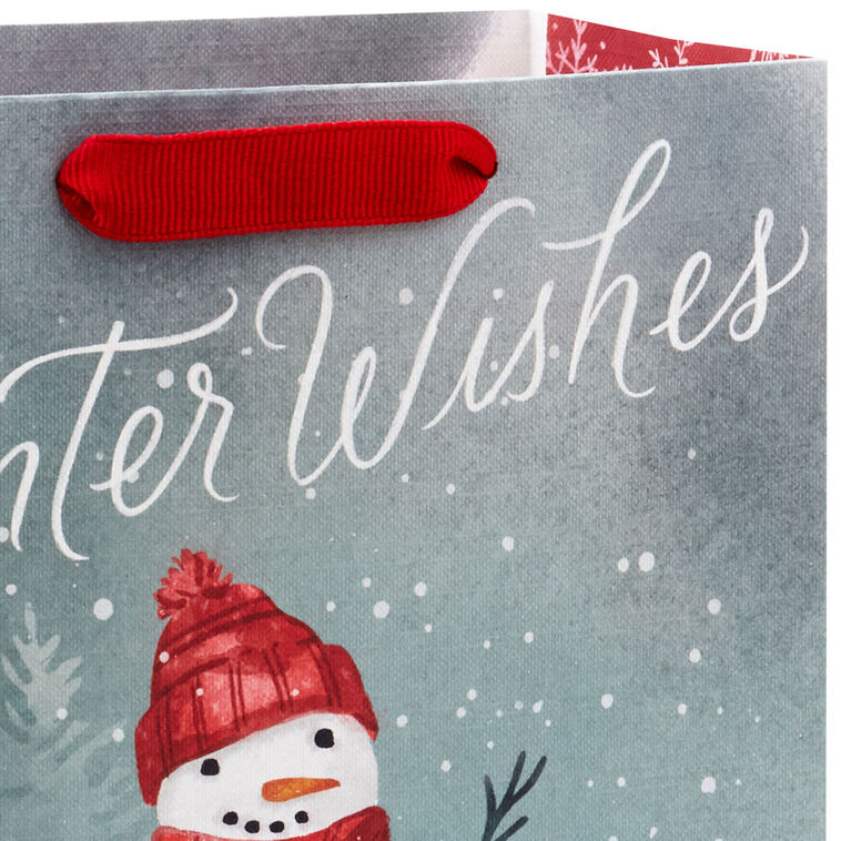 Snowman in Red Scarf and Hat Medium Gift Bag Handle Detail image number 4