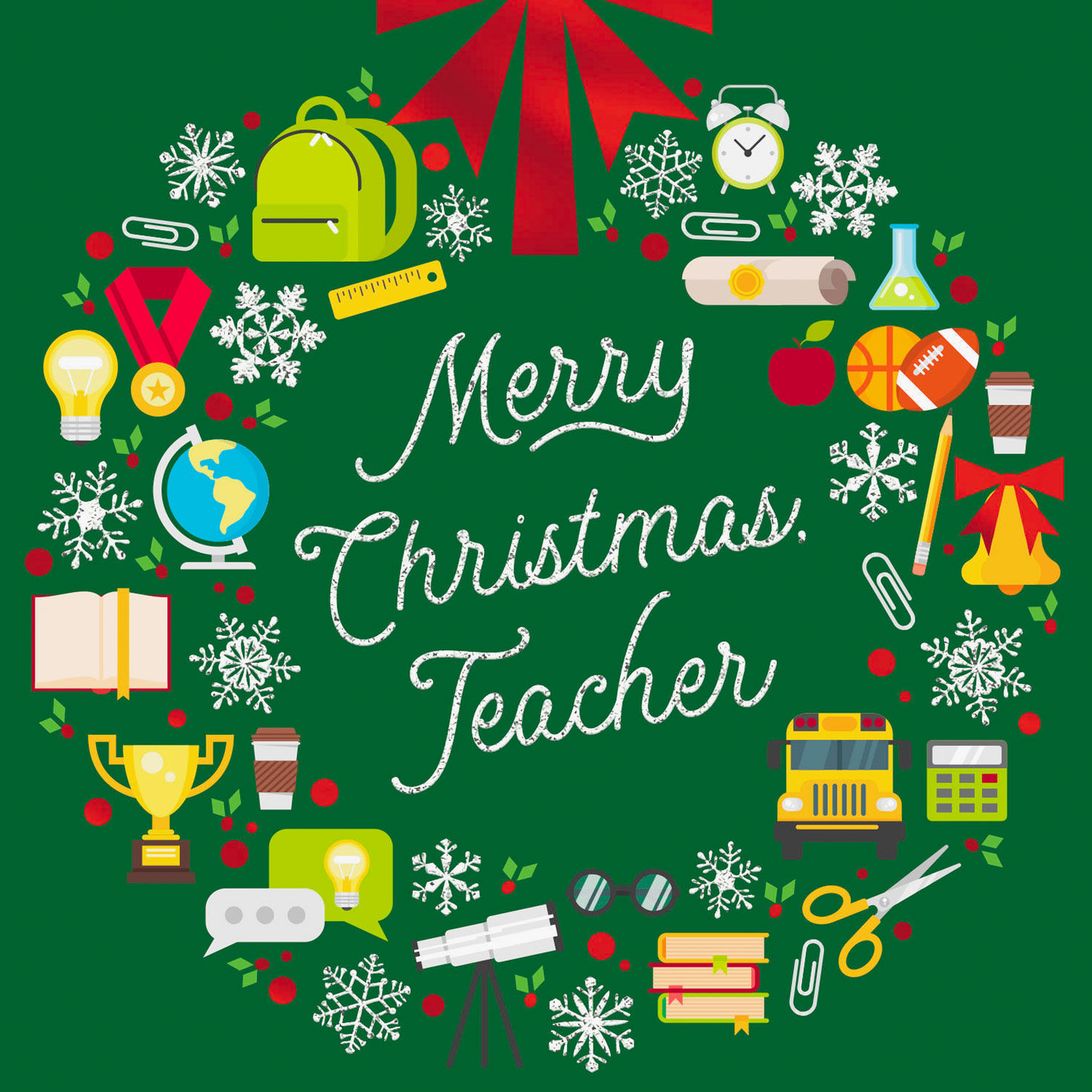 School Supply Wreath Christmas Card for Teacher Card Front Detail image number 4